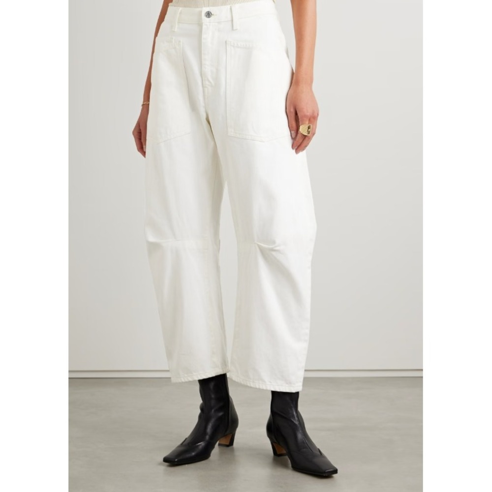 Nili Lotan Shon Pants White Barrel Leg Utility Cotton-Twill Tapered Crop NWT 4